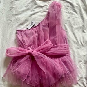 Pink One-Shoulder Tulle Top